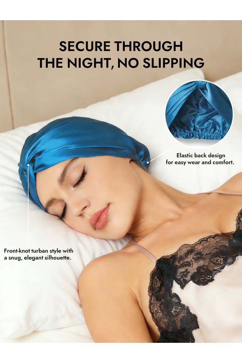 Pure Silk Knot-Front Hair Bonnet, Alternate, color, Teal