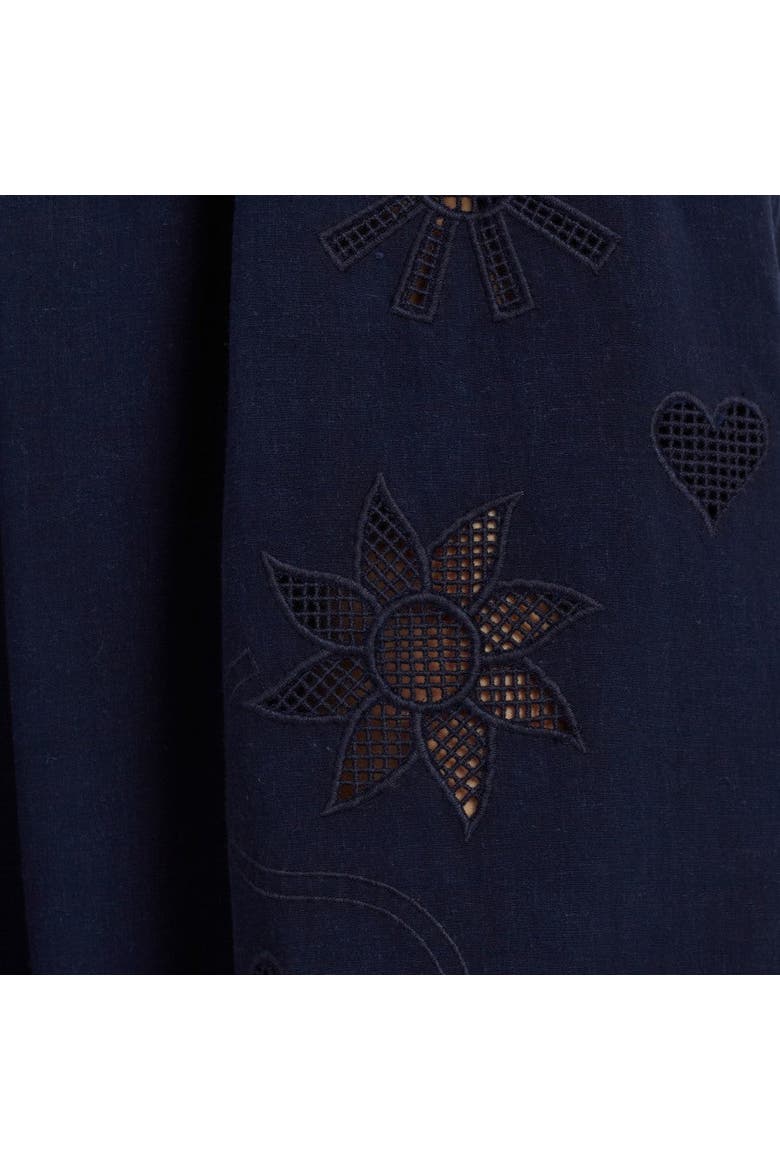 Sienna Linen-Blend Broderie Summer Dress, Alternate, color, Blue