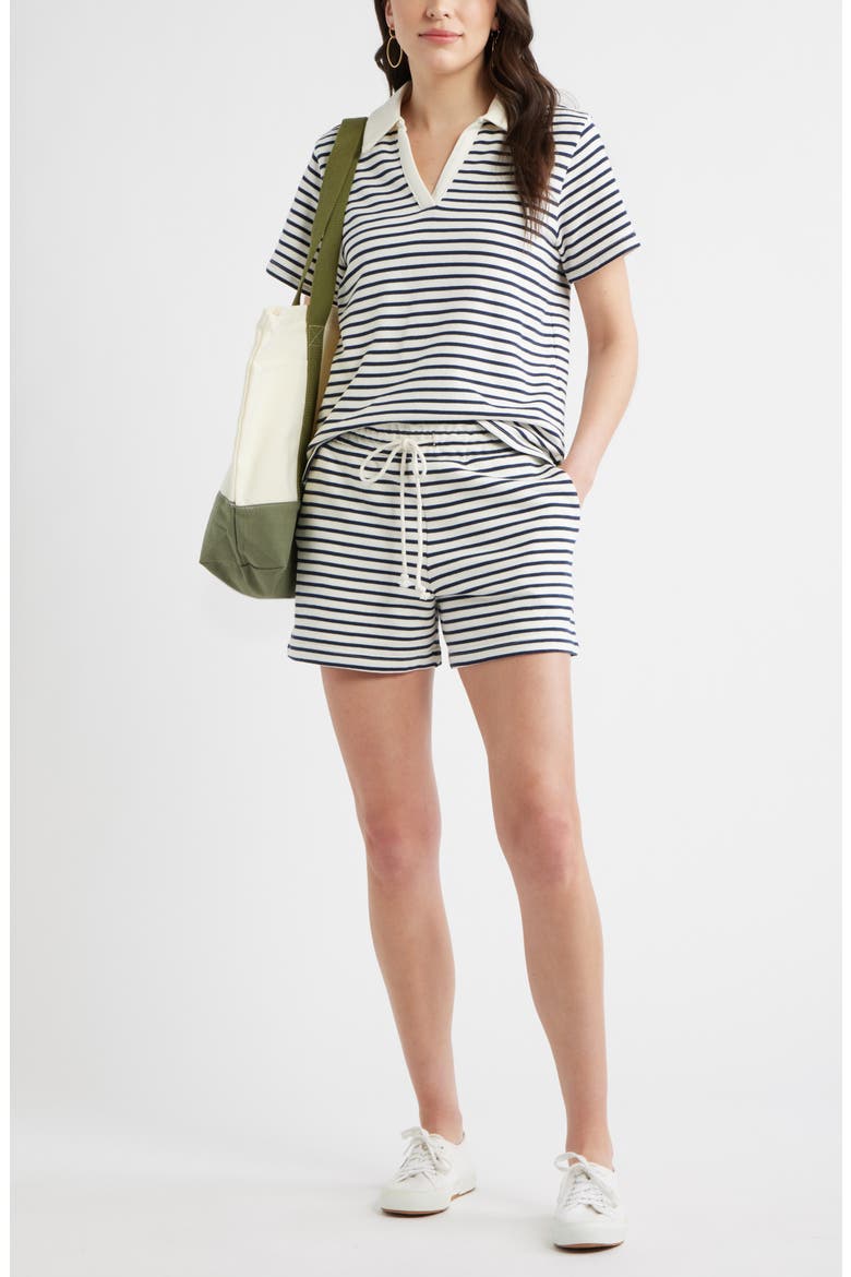 French Terry Polo, Alternate, color, IVORY- NAVY STRIPE