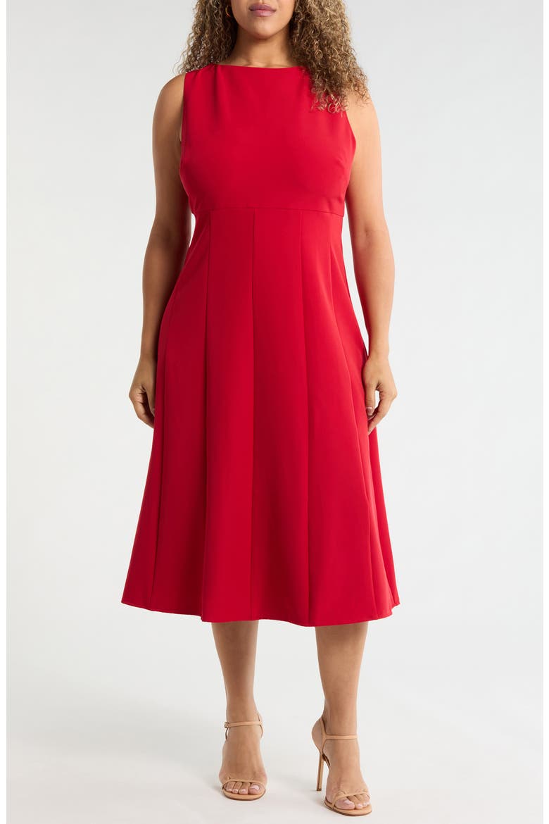 Bateau Neck Seamed Midi Dress, Main, color, RED EMBOLDENED