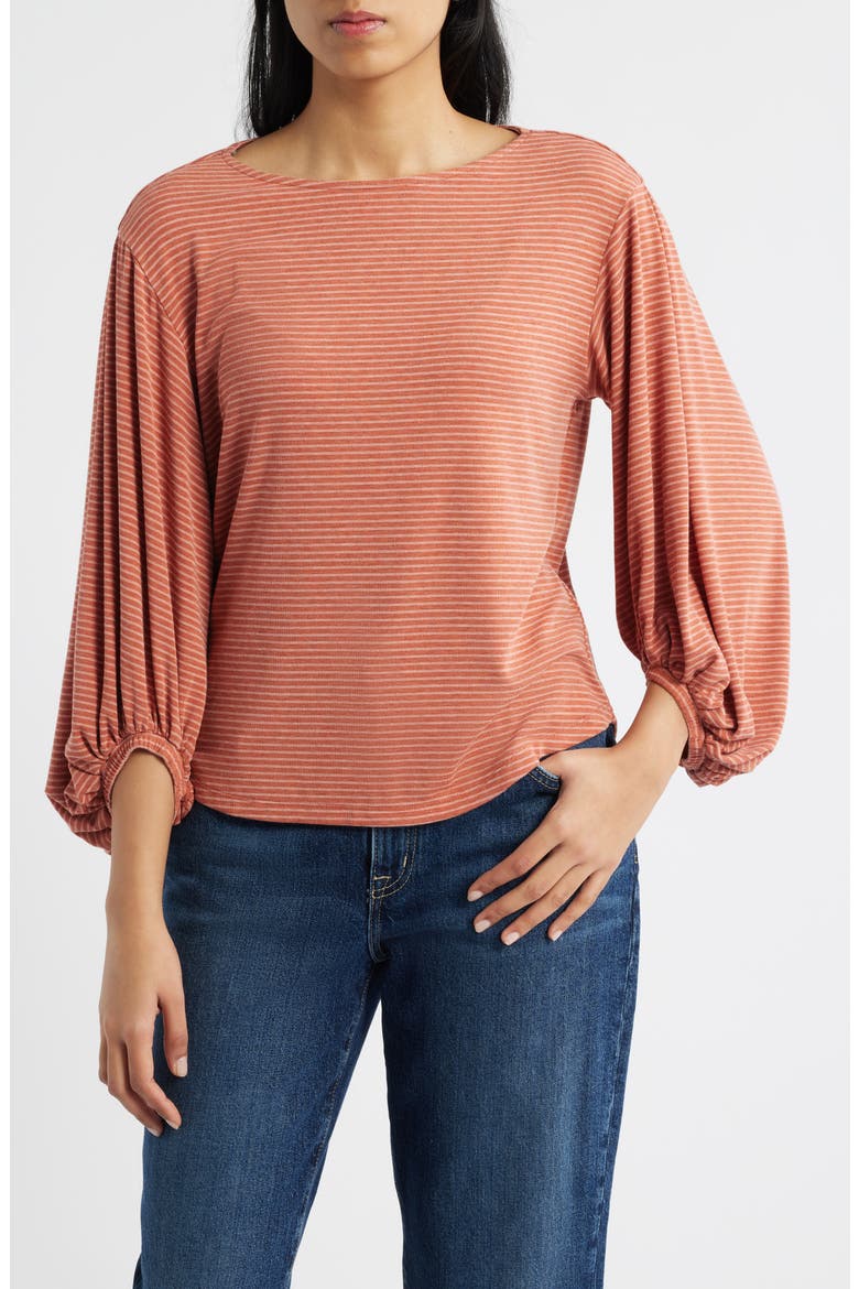 Stripe Balloon Sleeve Knit Top, Main, color, HEATHER SANDALWOOD BLUSH