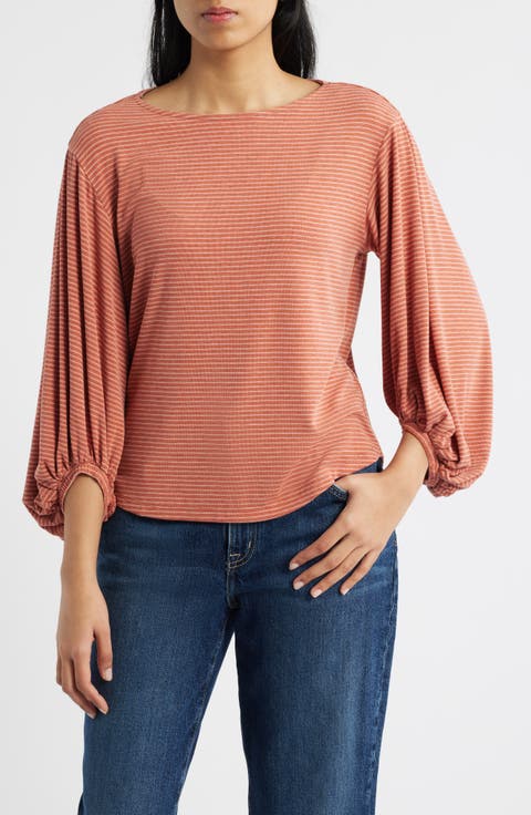 Stripe Balloon Sleeve Knit Top