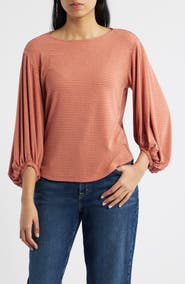 Wit & Wisdom Stripe Balloon Sleeve Knit Top