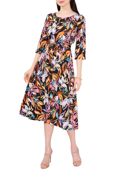 Floral Tie Waist A-Line Dress