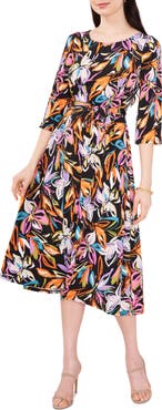 Chaus Floral Tie Waist A-Line Dress