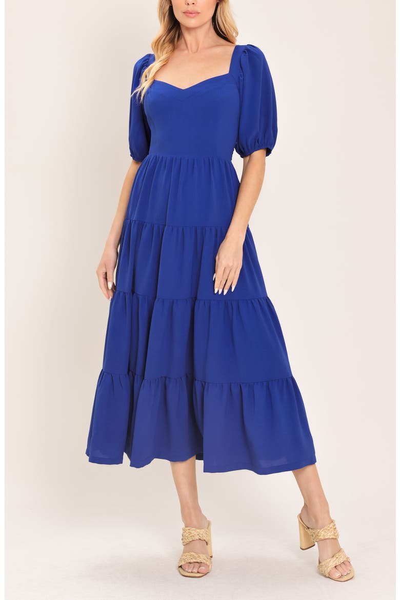Sweetheart Neck Midi Dress, Alternate, color, BLUE