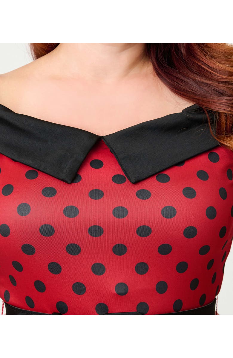 Unique Vintage Plus Size Off the Shoulder Swing Dress, Alternate, color, Red And Black Dots