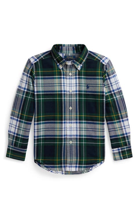 Kids' Plaid Cotton Oxford Button-Down Shirt