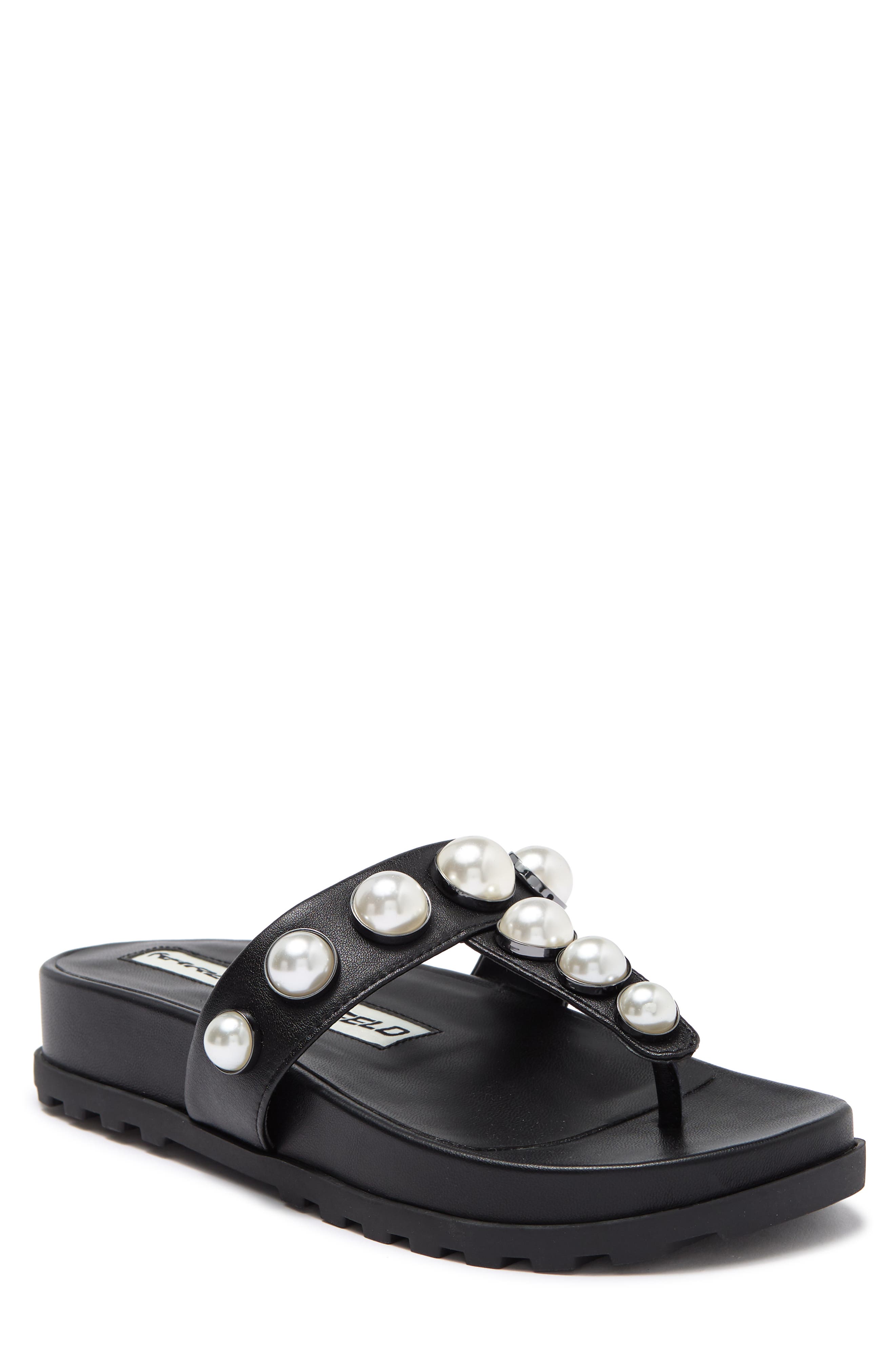 KARL LAGERFELD PARIS Balou Imitation Pearl Flat Sandal, Main, color, 