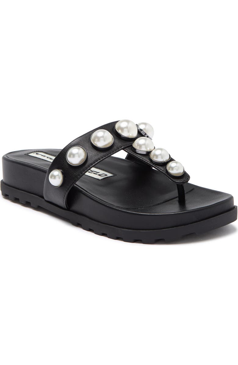 KARL LAGERFELD PARIS Balou Imitation Pearl Flat Sandal, Main, color,