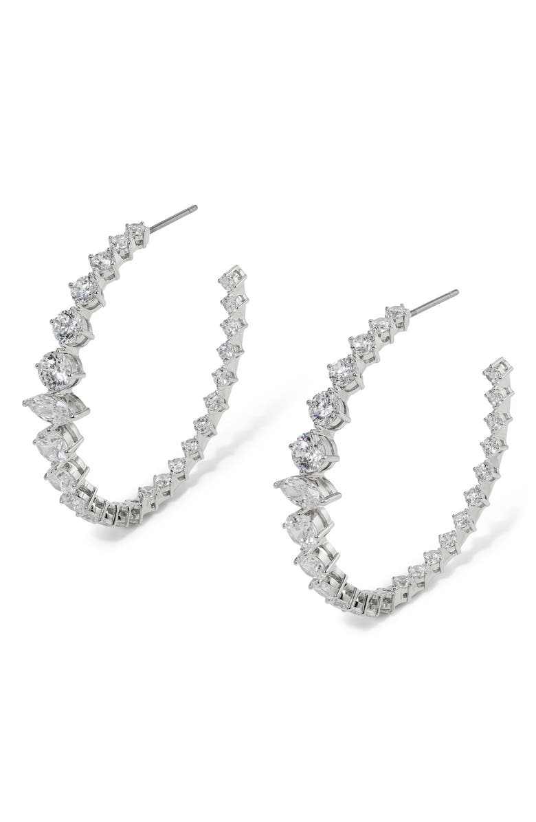 Nadri Graduated Cubic Zirconia Inside Out Hoop Earrings, Alternate, color, Rhodium