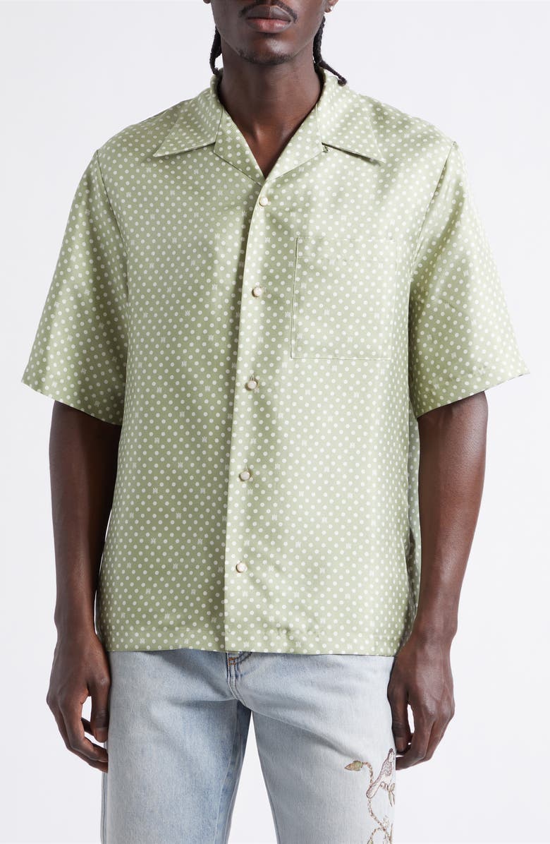 AMIRI MA Polka Dot Silk Camp Shirt, Main, color, Green Tea Archived