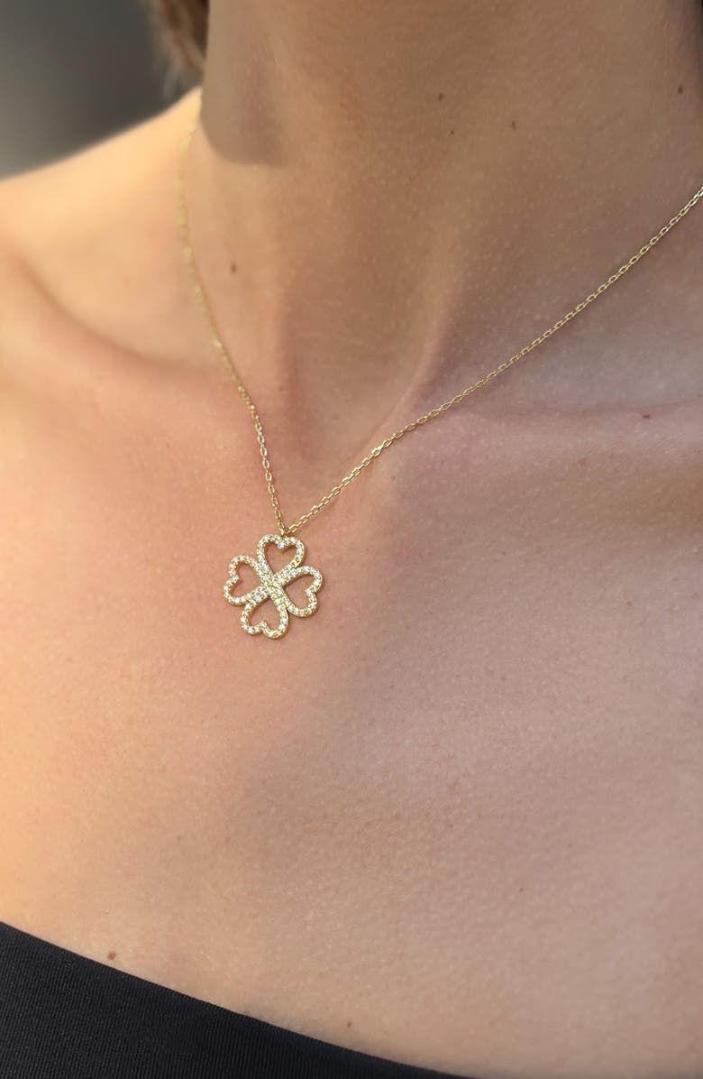 Adornia Heart Shaped Pavé Clover Pendant Necklace, Alternate, color, Gold