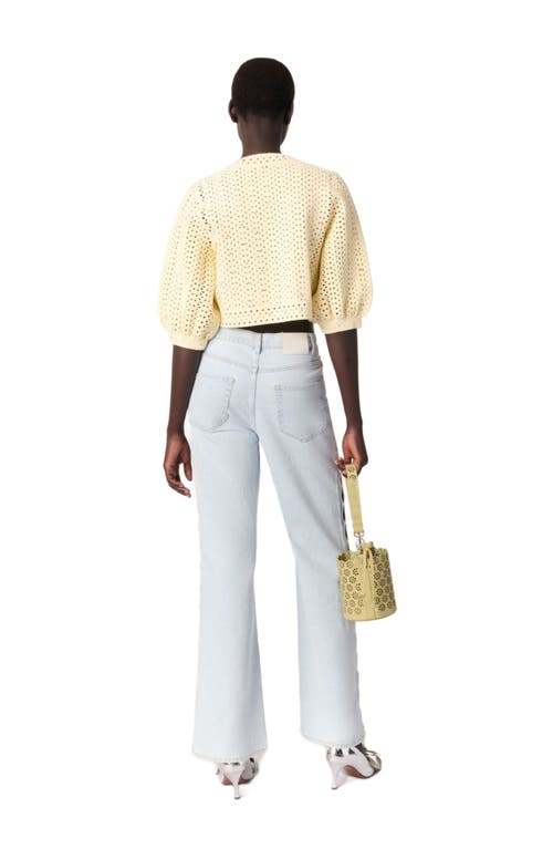 Maje Cropped Rhinestone Crochet Cardigan In Yellow