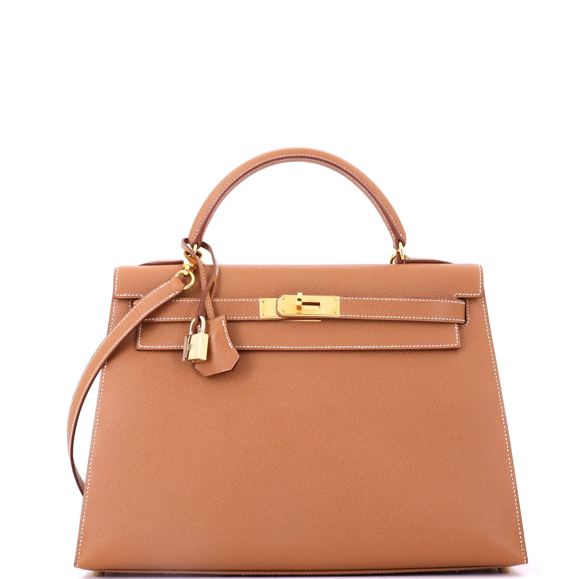 Pre-Owned Hermes Kelly Handbag Brown Courchevel with Gold Hardware 32, Main, color, Gold