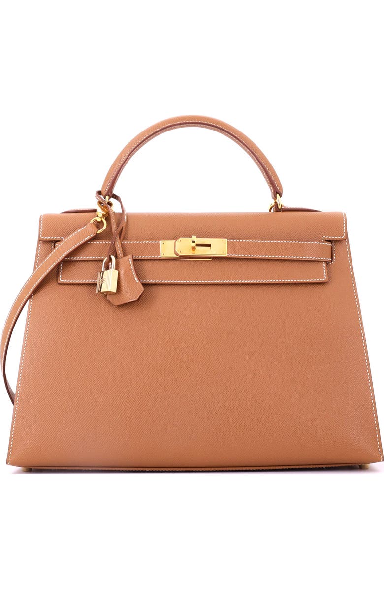 Pre-Owned Hermes Kelly Handbag Brown Courchevel with Gold Hardware 32, Main, color, Gold