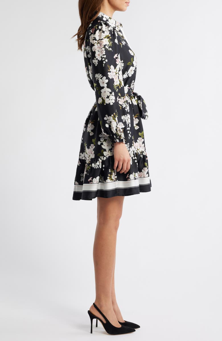 Anne Klein Floral Long Sleeve Shirtdress, Alternate, color, Anne Black Multi (9Xo)