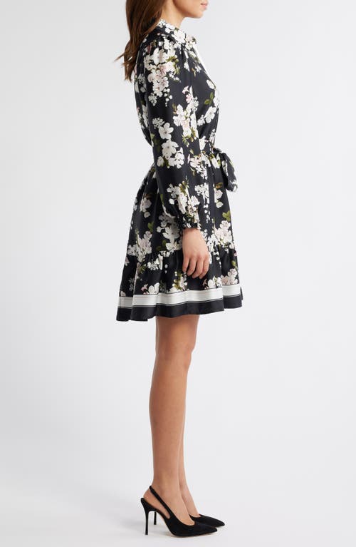 Anne Klein Floral Long Sleeve Shirtdress In Anne Black Multi (9xo)