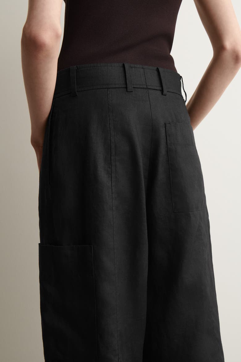 Linen Utility Bermuda Shorts, Alternate, color, BLACK