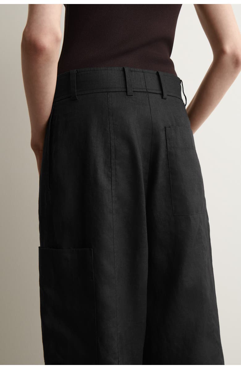 COS Linen Utility Bermuda Shorts, Alternate, color, Black