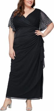 Alex Evenings Rhinestone Sleeve Chiffon Gown