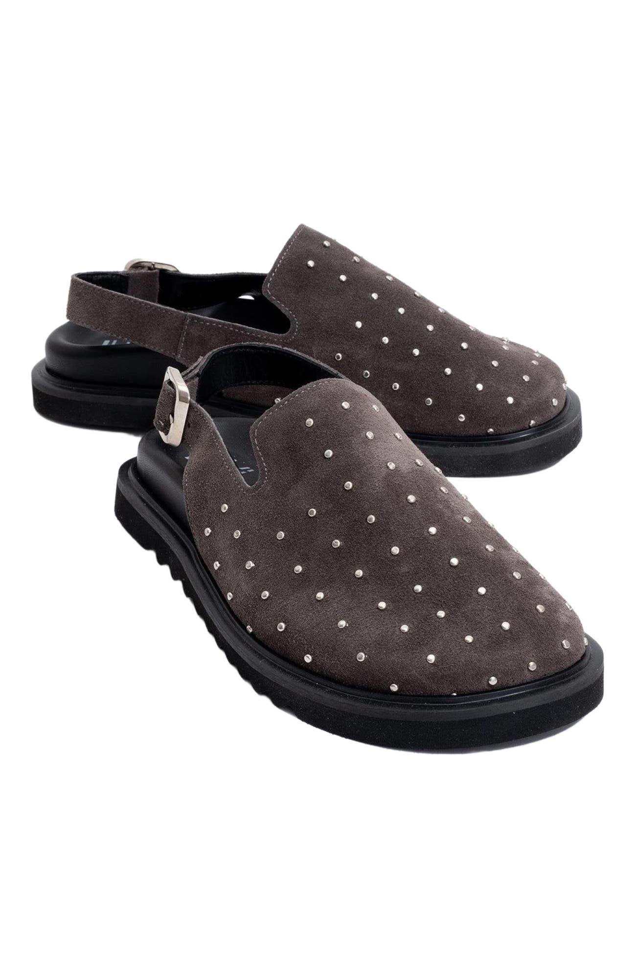 Forever & Always Shoes Our Leather Studded Clogs, Main, color, Dark Charcoal Suede