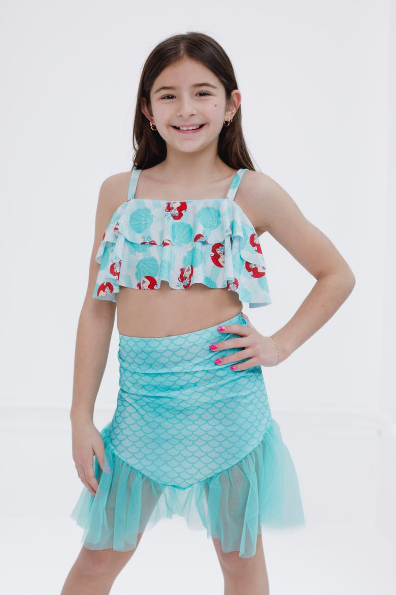 The Little Mermaid Princess Ariel Bathing Suit and Skirt Set, Alternate, color, Ariel Aqua Teal
