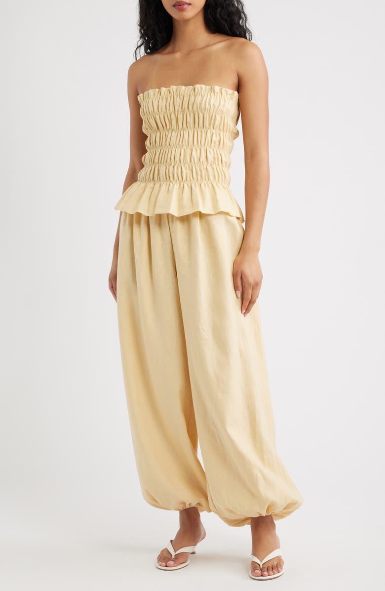 Faithfull the Brand Tiera Smock Strapless Linen Top, Alternate, color, Daffodil