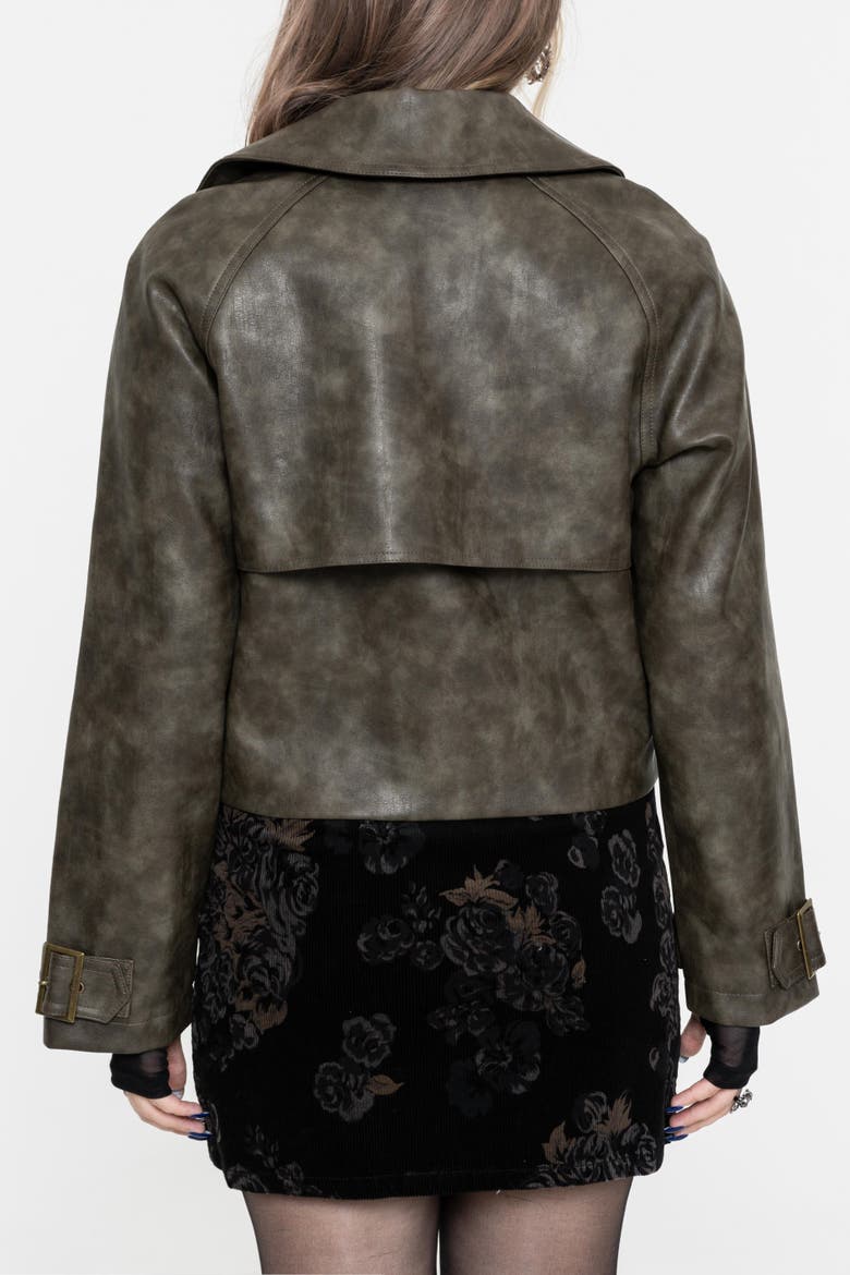 Fleux Faux Leather Cropped Trench Jacket, Alternate, color, Brown