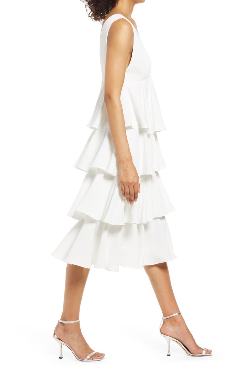 Plunge Neck Tiered Ruffle Cocktail Dress, Alternate, color, WHITE