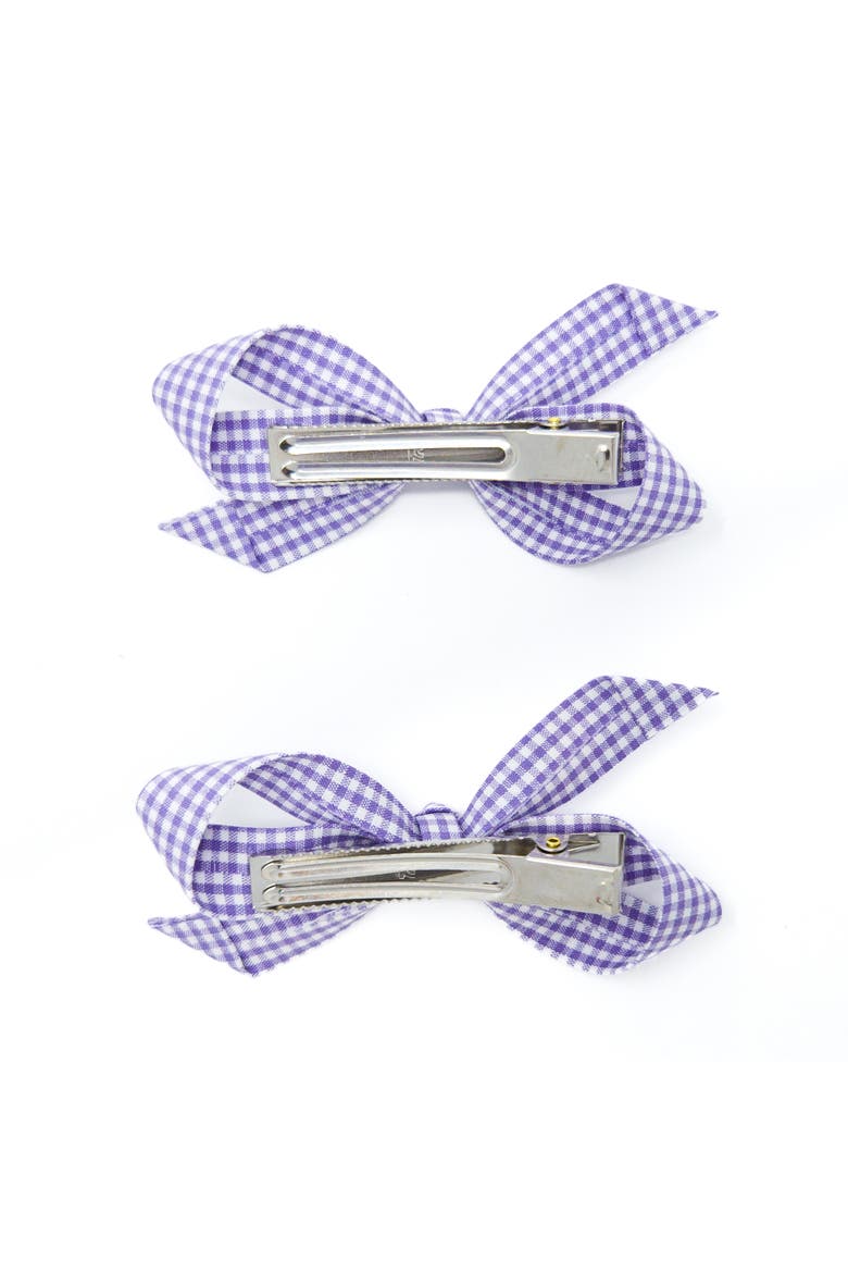 2pc Bow Clip Set, Alternate, color, Violet Gingham