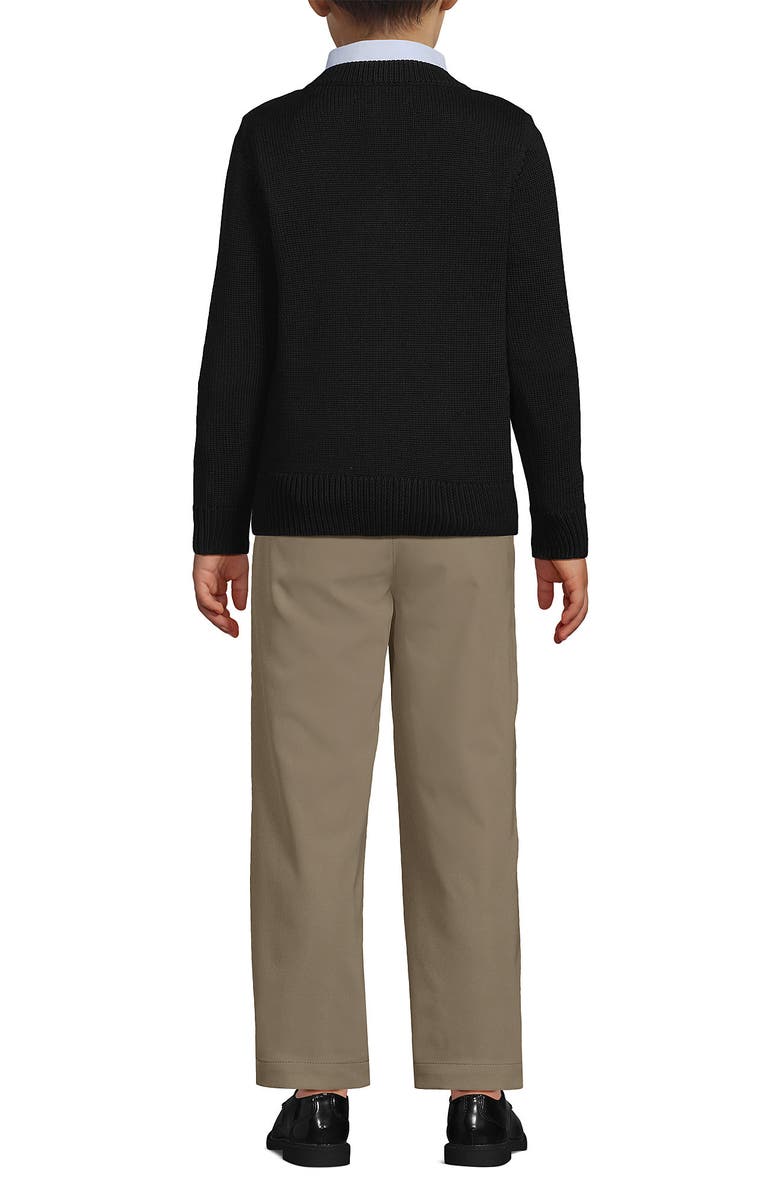 Lands' End School Uniform Kids Legacy Varsity Cardigan, Alternate, color, Black