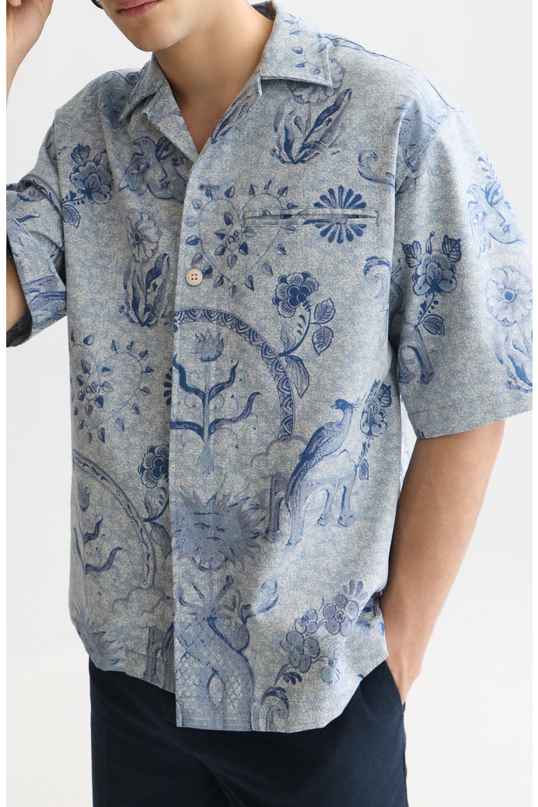 Loose Fit Cotton Camp Shirt, Alternate, color, DELFT TILES BLUE