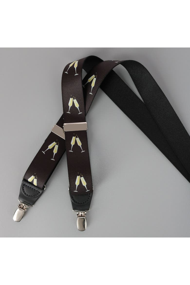 Champagne Bottle Print Clip End Suspenders, Alternate, color, Black