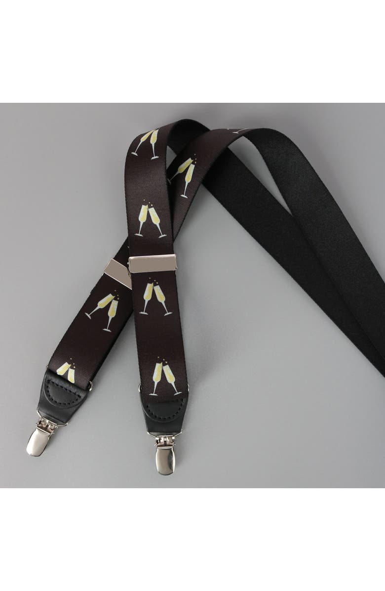 Ascentix Champagne Bottle Print Clip End Suspenders, Alternate, color, Black