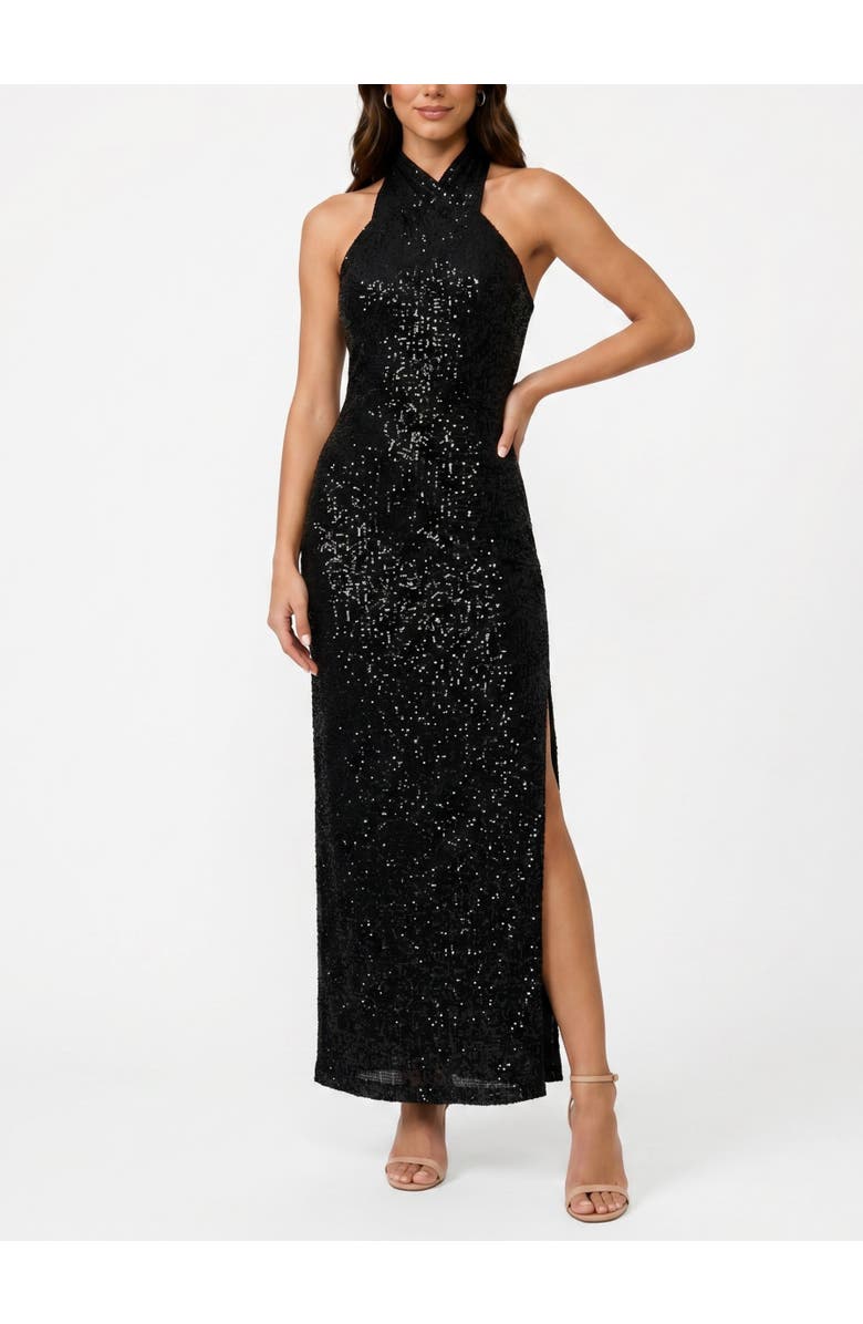 RACHEL Rachel Roy Harland Crossover Halter Maxi Dress, Alternate, color, Black