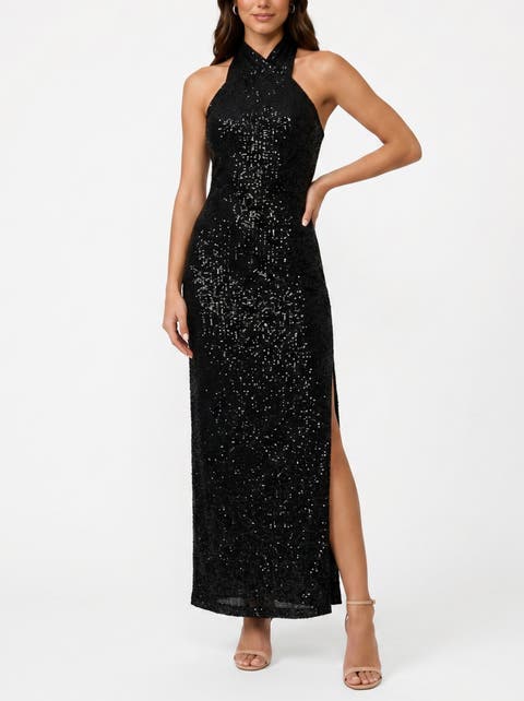 Harland Crossover Halter Maxi Dress