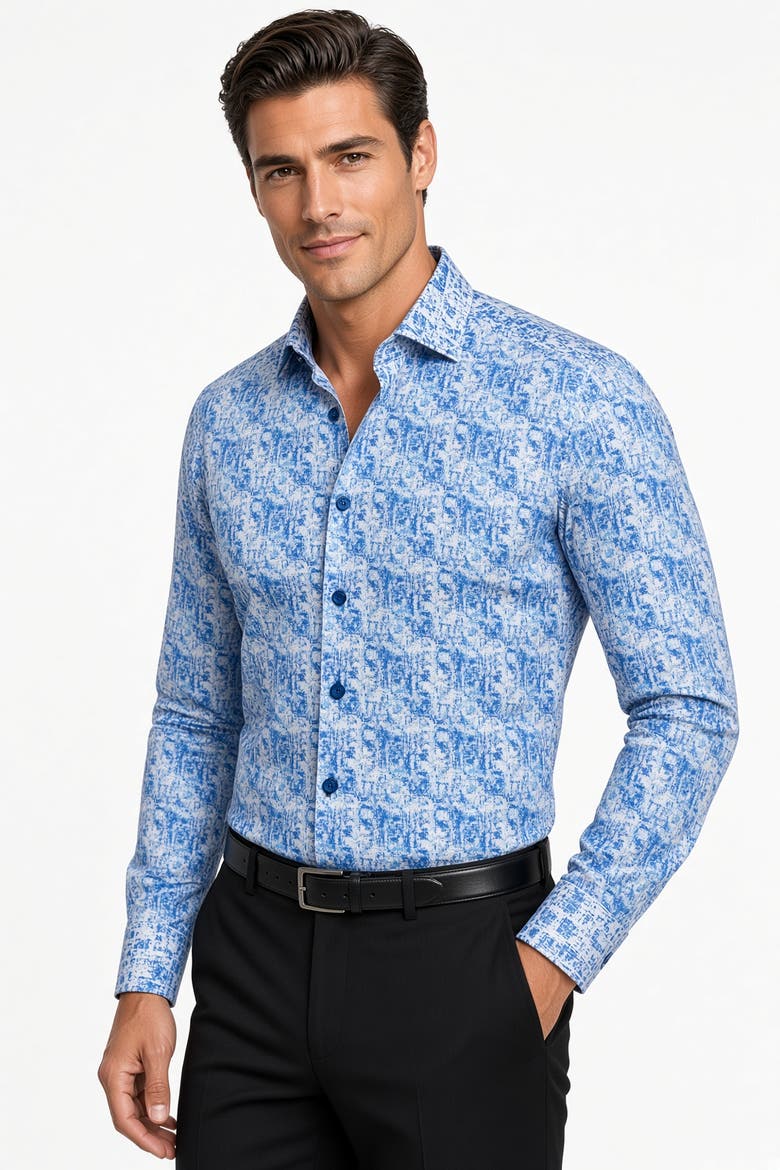 Dublin Print Button-Up Long Sleeve Shirt, Alternate, color, Blue