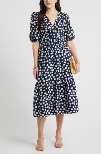 caslon Twist Detail Allover Print Midi Dress in Ivory/Pink Daisy Garden at Nordstrom, Size Small