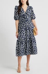 Caslon® Twist Detail Allover Print Midi Dress