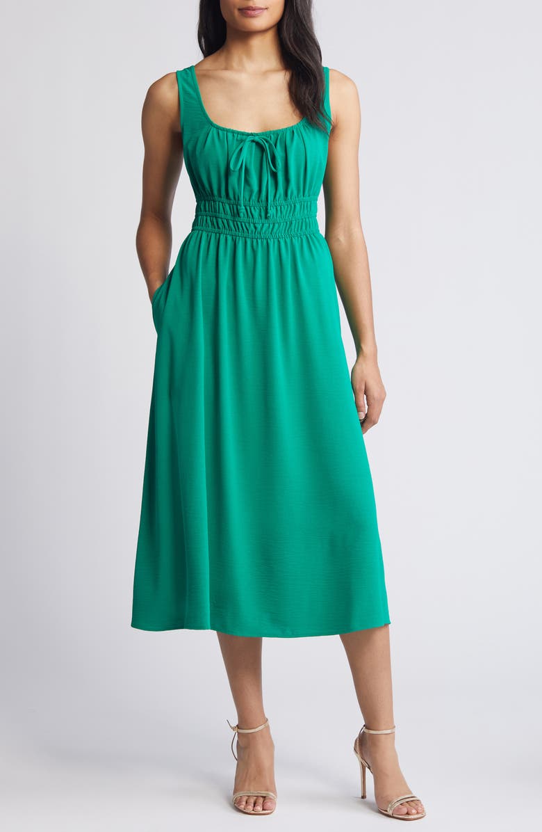 Connected Apparel Shirred Waist Midi Dress, Main, color, 