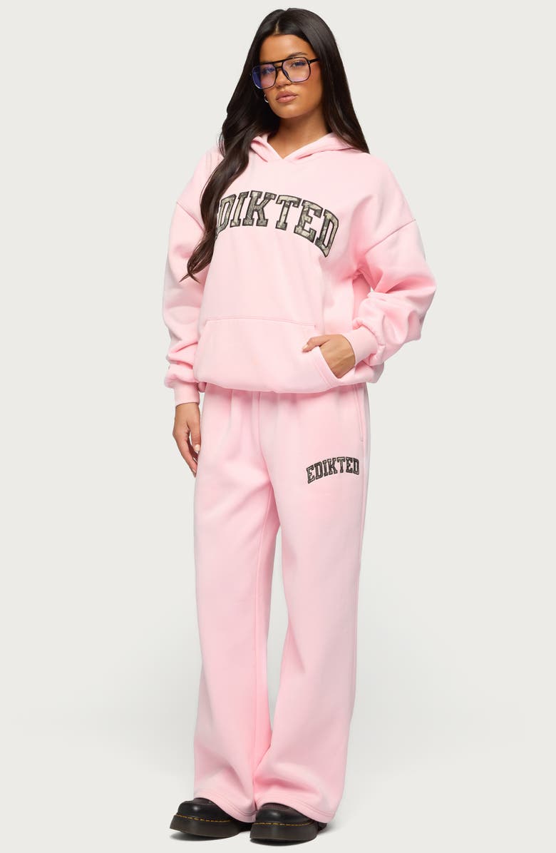 EDIKTED Camo Crush Oversize Fleece Logo Hoodie, Alternate, color, Light-Pink