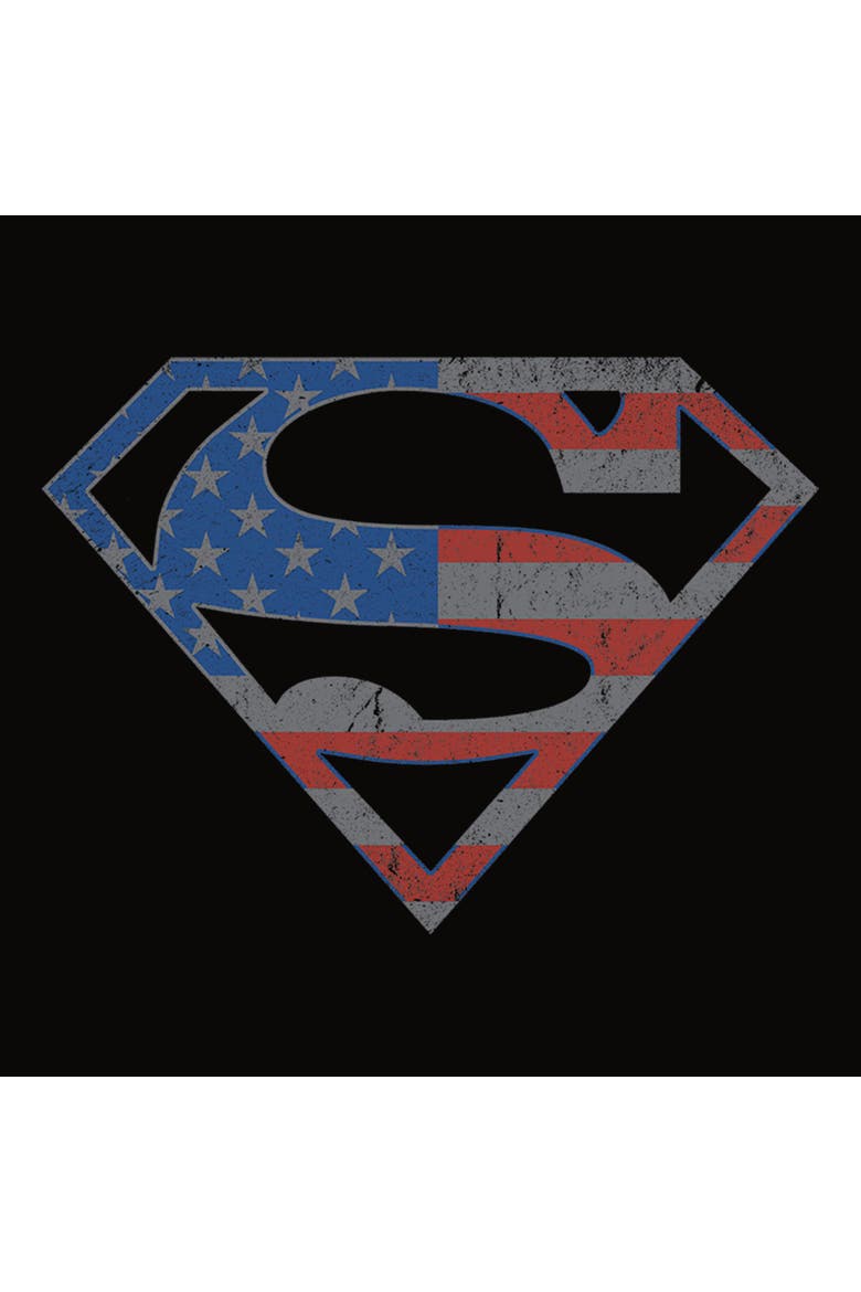 Junior's Superman Stars and Stripes S Shield  Tank Top, Alternate, color, Black