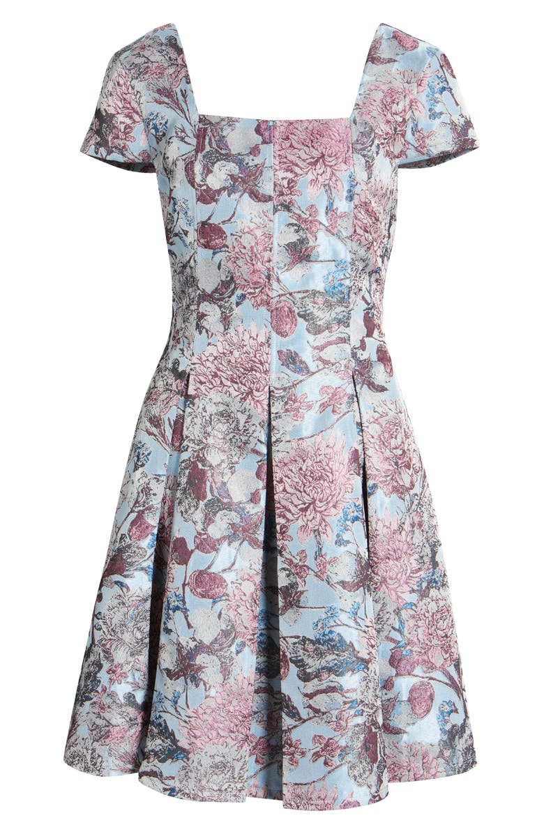 Tahari ASL Floral Brocade Fit & Flare Dress, Alternate, color, Ice Blue Multi