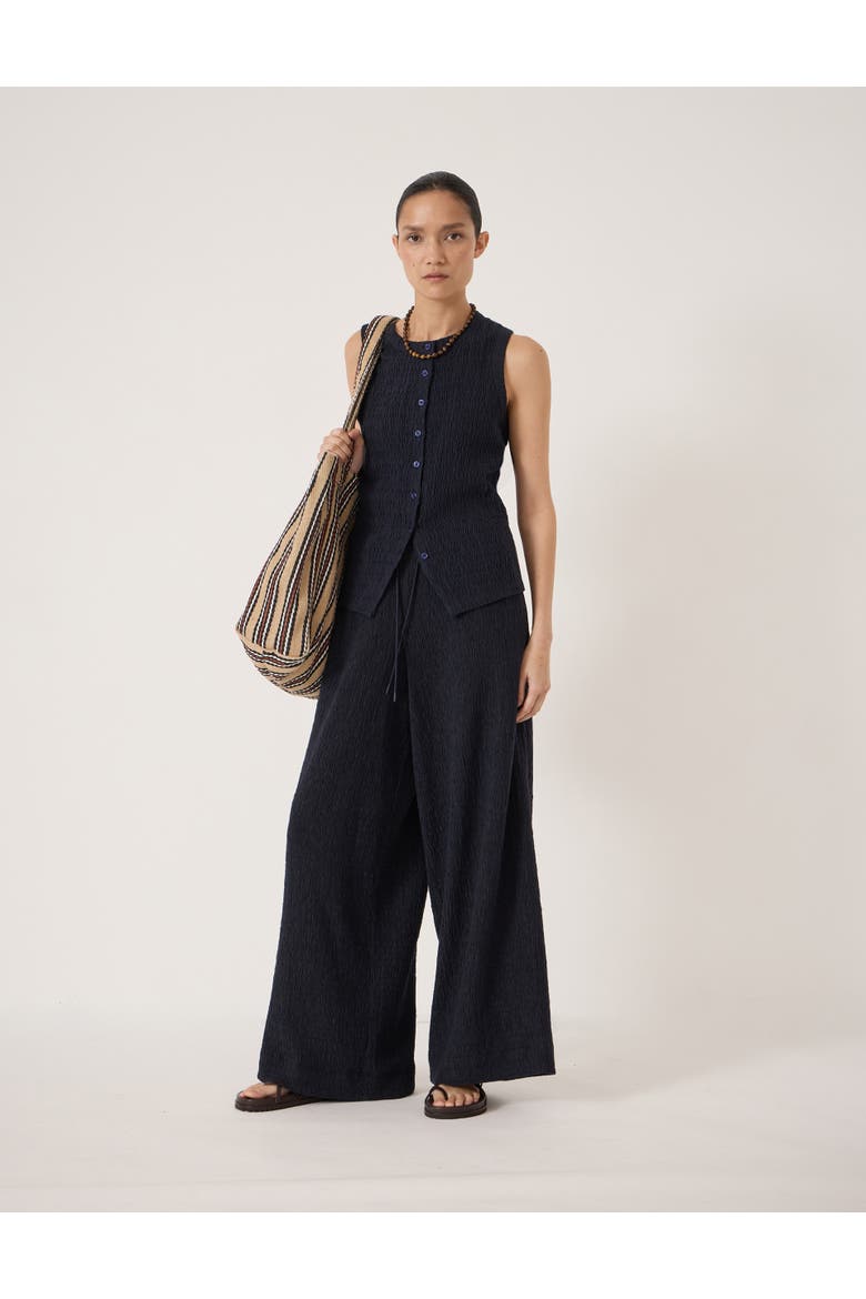 Aria Textured Jersey Wide Leg Pants, Alternate, color, Midnight Navy