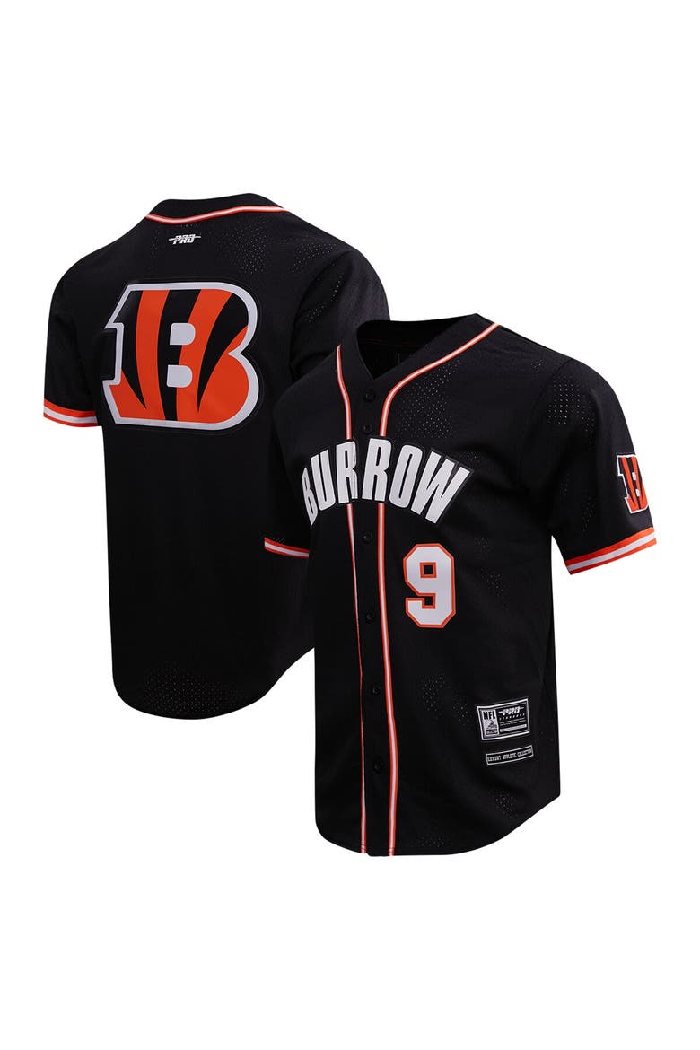 Men's Pro Standard Joe Burrow Black Cincinnati Bengals Mesh Button-Up Baseball Jersey, Main, color, Black