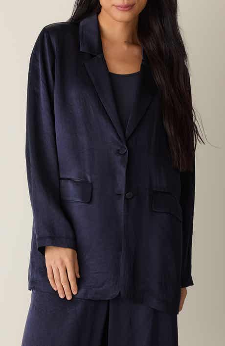 Eileen Fisher Crinkled Satin Blazer