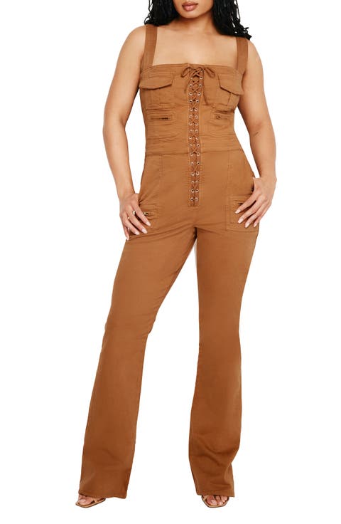 Lace-Up Utility Twill Jumpsuit