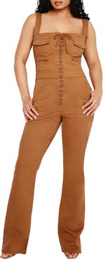 Good American Lace-Up Utility Twill Jumpsuit