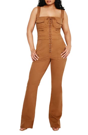 GOOD AMERICAN GOOD AMERICAN LACE-UP UTILITY TWILL JUMPSUIT 